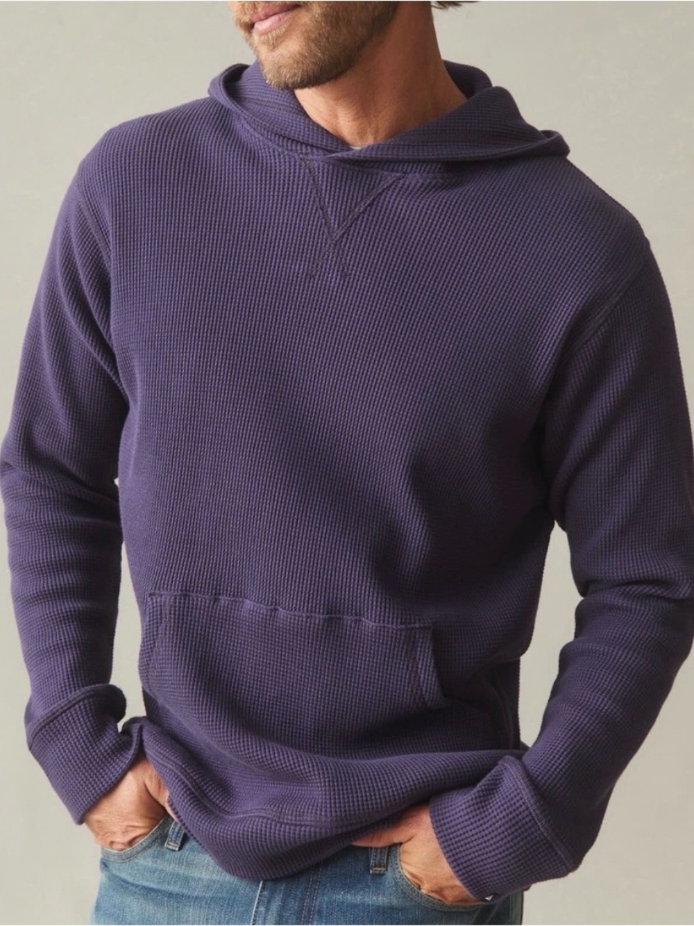 NWOT American Giant Men's Waffle-Knit Hooded Pullover - Deep Purple